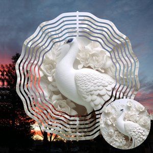 Beautiful 10" White Peacock Wind Spinner Windspinner w/ 2 Matching Coasters